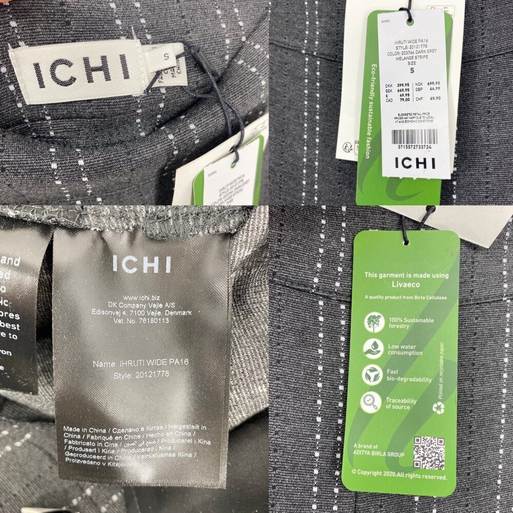 Ichi Ihruti Wide Leg Dark Gray Pants Trousers Sm - Picture 4 of 13